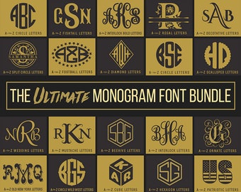 Cricut Fonts SVG Monogram Font Bundle Svg Fonts for Silhouette Svg Circle Alphabet Svg Split Monogram Font Letters Svg Studio Files Pack Dxf