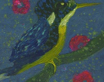Original Painting on canvas, Martin Pêcheur - Kingfisher-