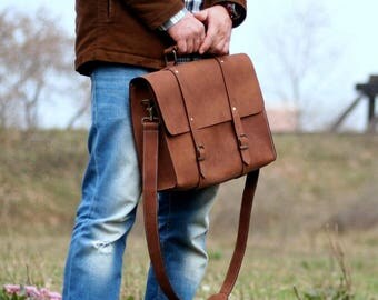 Leather Satchel Bag - Leather Briefcase - Laptop bag - Messenger bag - Shoulder Bag - Crossbody Bag - MacBook Leather Bag - Grunge bag