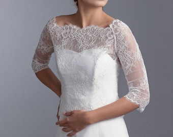 Bridal lace bolero with 3/4 sleeves, lace bridal bolero, lace jacket, Wedding lace bolero