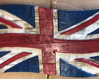 Wooden British flag, Union Jack flag, distressed wood Union Jack flag