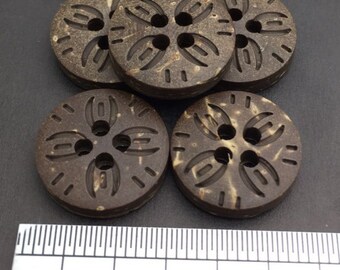 Wood button, 4H Natural Wood Sew on button, 25 Pcs, 22L(Diameter 14mm, 0.55") Dark Brown color