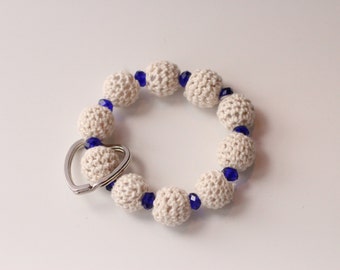 Crochet All Day Keychain Bracelet (White Crochet & Blue)
