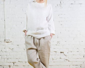 Linen kimono tunic, linen shirt, linen tunic, drop shoulder linen, oversize linen top, loose linen top, drop shoulder sleeve/LB0002