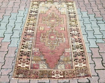 Oushak Rug 3.9x6.6ft Vintage Rug Boho Rug Mute Pink Oushak Rug Turkish Rug Anatolian Rug Handknotted Cappadocia Runner Rug Antique rug