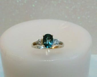 London Blue Topaz Ring, Natural Blue Topaz and CZ Accents, Size 7.5 Blue Topaz Ring