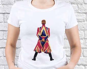 David Bowie tshirt/ David Bowie Tribute/ womens tshirt/ Black Star/ David Bowie Remember/ Wearing UK Flag/ best Seller/girlfreind tee/(DB06)