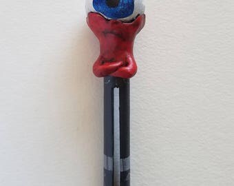 Polymer Clay Clothespin Art Doll - Grumpy Eyeball Punk