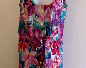 Vintage Womens Floral Hawaiian Print Dress