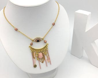 3rd eye pale pink and gold necklace