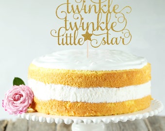 Twinkle Twinkle Little Star Cake Topper, Cake Decoration, Glitter, Gold, Silver, Baby Shower Decoration, Newborn, Birthday, Gender Reveal