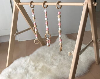 Handmade Wooden Play Gym with Removable Teething Bracelet