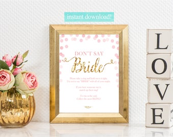 Pink and Gold Bridal Shower Games - Don't Say Bride Game - Bridal Shower Game - Printable Instant Download - RB001