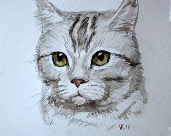 Watercolor painting original Pet custom portrait Cat dog Made to order from foto Gift painting Gift family Animal wall art Pet home decor