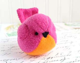 Pink and Orange Plush Bird Stuffed Animal Childrens Handmade Fleece Bird