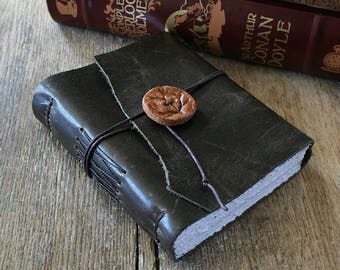Leather Journal . NATURE - Wordsworth quote . Handmade Handbound . distressed dark moss (320 pgs)