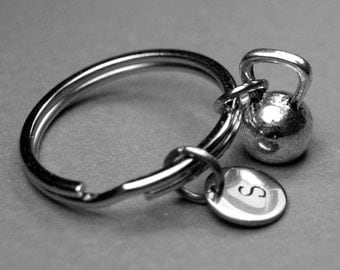 kettlebell keychain, kettle bell charm, gym keychain, exercise keychain, personalized keychain, initial keychain, fitness keychain, letter