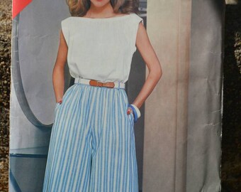 Vintage 80s Sewing Pattern Butterick See & Sew 5178 Gathered Bateau Neck Top and Culottes Uncut