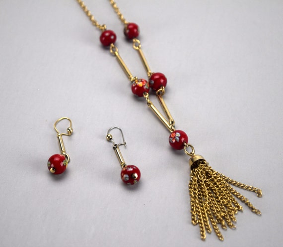 Sarah Coventry Venetian Treasure Necklace and Earring Set Red