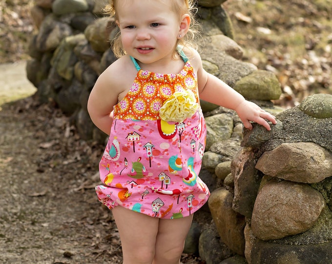 Summer Romper - Toddler Girls Clothes - Beach Outfit - Baby Shower Gift - Summer Outfit - Pink Bubble Romper - Handmade - 6 months to 4 yrs