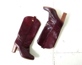 Vintage 70s Boots High Heel Boots Italian Leather Boots Size 8