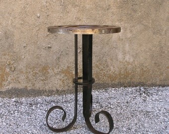 Industrial Table Round Metal Plant Stand Side Table Office Decor Indoor Garden Upcycled furniture sunroom decor repurposed junk found object