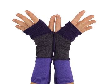 Arm Warmers in Sunset Purple - Purple Mauve Lilac - Segmented Sleeves - Recycled Sweaters