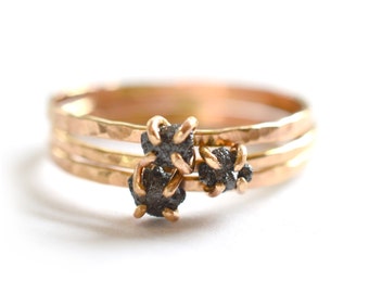 Rough Black Diamond Ring, Size 8, April Birthstone