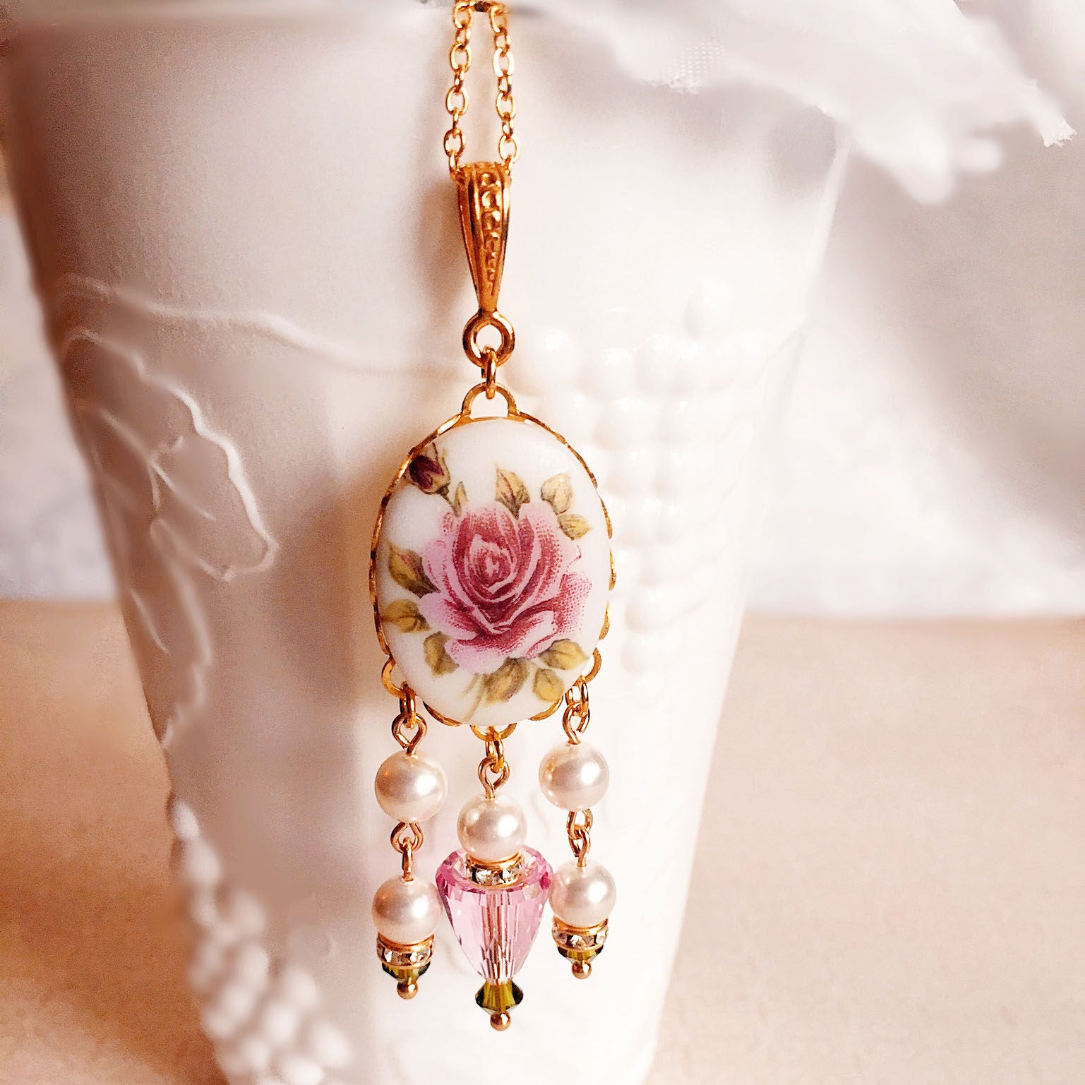 Best Mother's Day Gift - Rose - Victorian Jewelry - Cameo Pendant - TUDOR Rose