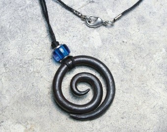 Blacksmith Spiral Necklace, Hand Forged Iron, Iron Jewelry, Spiral Necklace