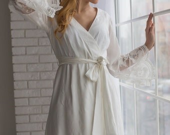 Lace Trimmed Bridal Robe from my Paris Inspirations Collection - Floral Scalloped Long Lace Cuffs