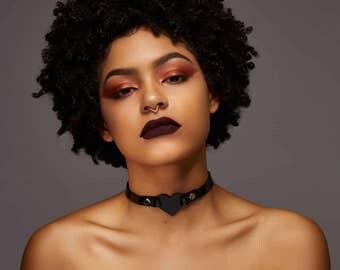 Black Heart Choker - Acrylic Heart Collar - Black Choker - Laser Cut Heart Necklace - Goth - PVC - bondage - fetish - bdsm