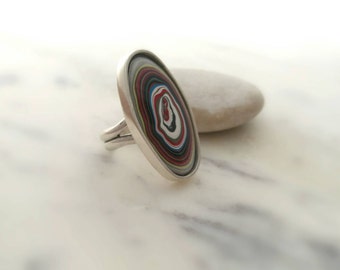 Sterling Silver Fordite Ring. Detroit Agate Statement Ring. Handmade Motor Agate Ring. Oval Fordite Ring. Minimalist Fordite Ring