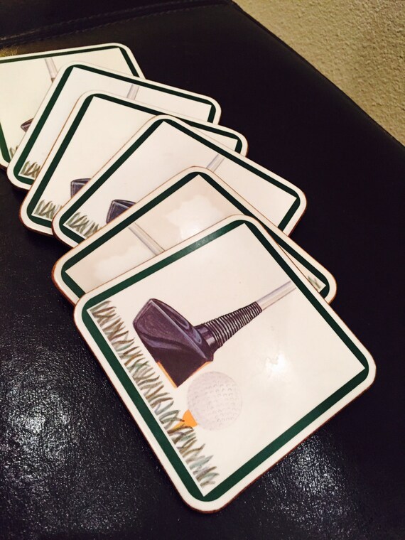 Vintage Golf Coasters Sport Theme Set of 6 Pimpernel Made In