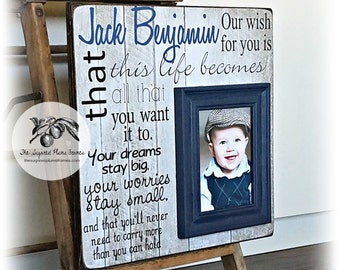 Baptism Gift For Godson, Boy Baptism Gift, OUR WISH for YOU, Gifts From Godparents, Baptism Gift Boy, Navy Blue 16x16 The Sugared Plums