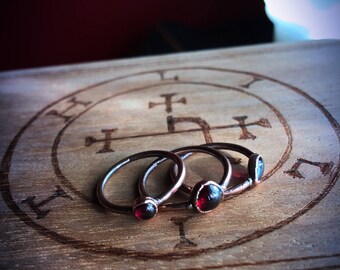 Garnet Ring Set | Electroform Copper Ring | Triple Stacking Ring Set | Midi Rings | Knuckle Rings | Dainty Gemstone Rings | Petite Ring Set
