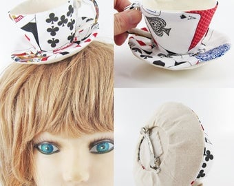 MADE-TO-ORDER ( 1 - 2 Weeks) Teacup Fascinator (Hair Clip for Children & Adults) -Playing cards * Please allow for slight variances.