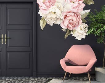 Floral Wallpaper Mural - Watercolor Peony Large Self Adhesive Wallpaper Floral Wall Decals - Fabric Wall Decals - Peel and Stick Wall Decals