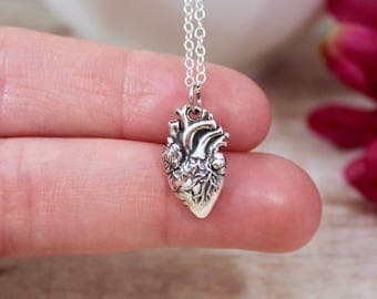 Anatomical Heart Necklace Sterling Silver | Heart Jewelry | Heart Necklace | Zombie Heart Necklace | Realistic Heart Necklace | Valentine