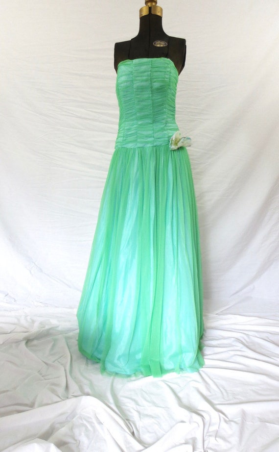 1990s Mermaid Prom Dress Roberta Sea Foam Green Strapless Gown