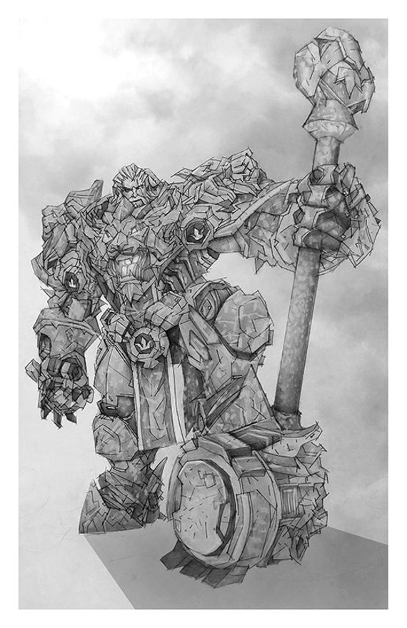 Reinhardt Giclee print of pencil drawing of Tank character