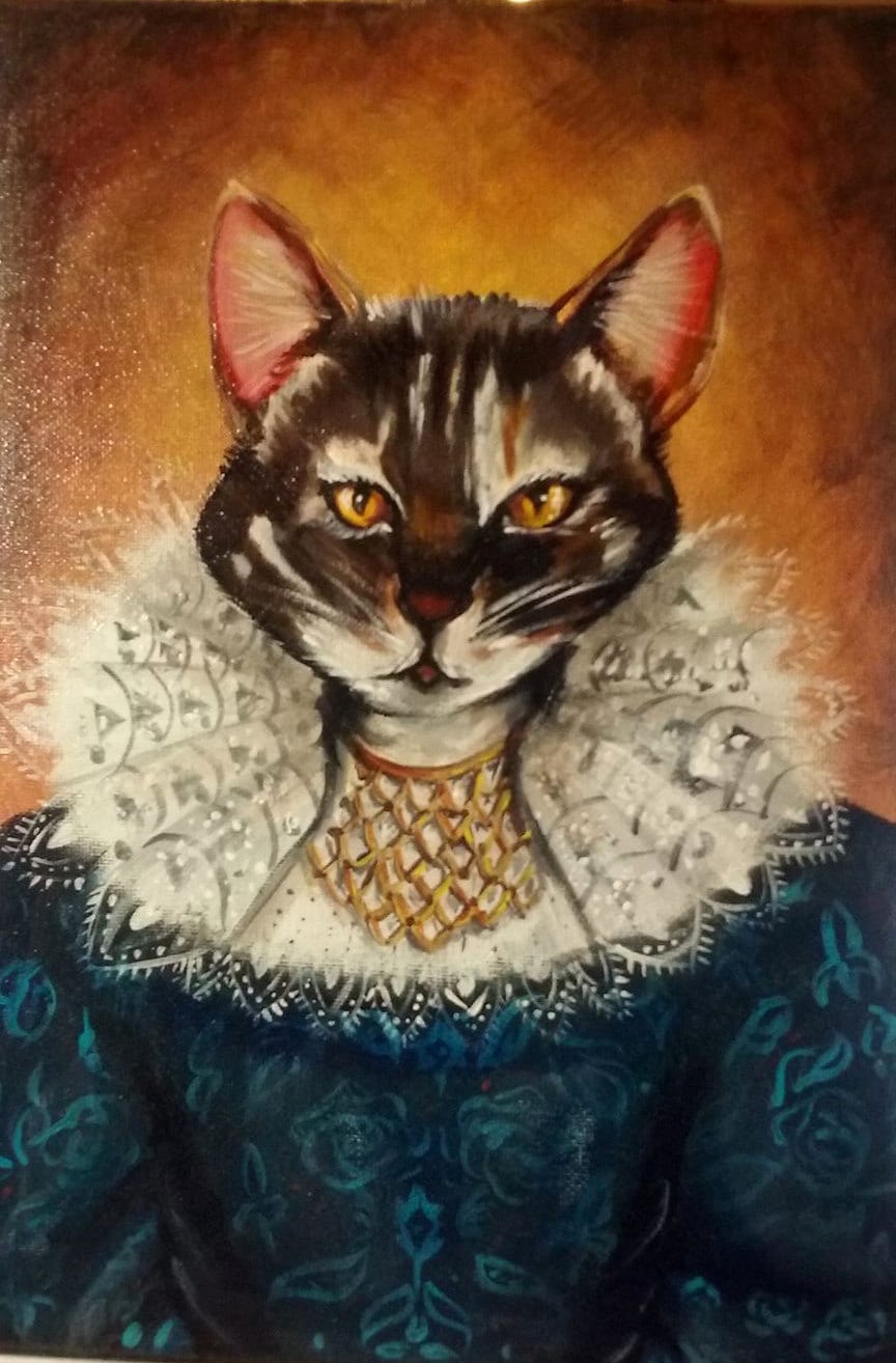 Original acrylic painting Victorian Cat Portrait