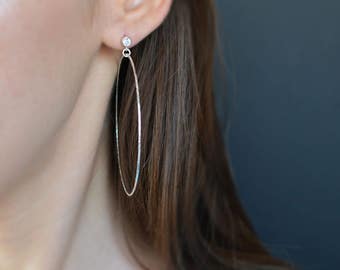 Sterling Silver hoop earrings with CZ, extra large textured sterling silver hoop earrings with CZ post, post earrings cubic zirconia hoops