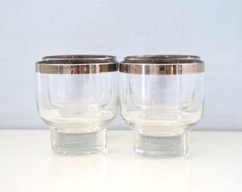 Vintage Set of 4 Silver Rimmed Tumbler Glasses