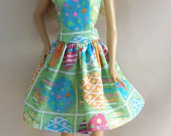 Handmade Barbie Clothes-Multi-Colorerd Easter Egg Print Barbie Dress