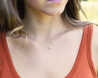 Small Real White Pearl Necklace, Natural Freshwater Pearl Necklace, Bridesmaid Pearl Necklace, Single Pearl Necklace
