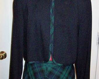 Vintage Ladies Navy Blue Plaid Trimmed Blazer by Orvis Size 8 Only 9 USD