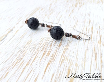 Lava Stone Earrings, Black Earrings, Stainless Steel Earrings, Hypoallergenic Earrings, Gemstone Earrings, Dangle Earrings, Lava Earrings