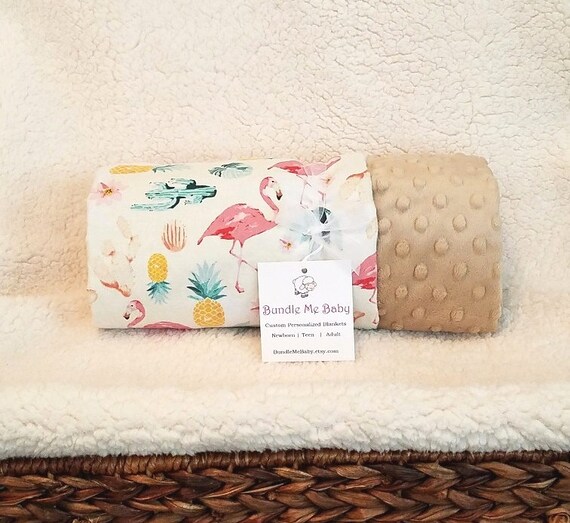 Baby Girl FLAMINGO and PINEAPPLE Minky Blanket with Name