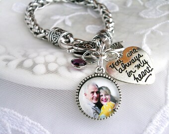 Photo Memory Charm Bracelet Always in my Heart Charm Picture Charm Memory Bracelet Sympathy Gift Custom Photo Bracelet Memory Jewelry Gift